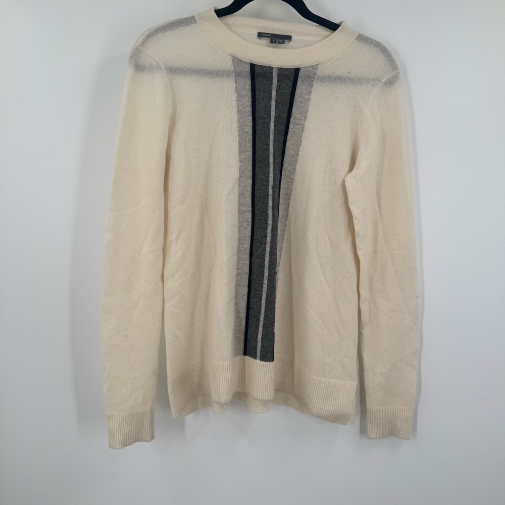 Vince 100% Regimental Cashmere Cream Sweater with Gray and Stripe Women’s Size S